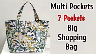 DIY 7 POCKETS SHOPPING BAG TUTORIAL  Multi pocket bag  Shopping bag making at home  DIY Tote bag [upl. by Akilaz164]