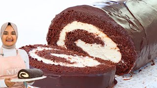 The lightest most decadent CHOCOLATE CAKE ROLL Ive ever had Chocolate Swiss roll recipe [upl. by Hertzog468]