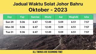 Jadual Waktu Solat Johor Bahru Oktober 2023 [upl. by Remot366]