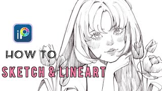 How to Sketch Lineart in ibisPaintX  tutorial with my Brushes  eng sub🌷 [upl. by Tik34]