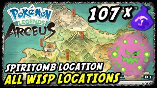 All 107 Wisp Locations  Pokemon Legends Arceus  Spiritomb Location [upl. by Annamarie897]