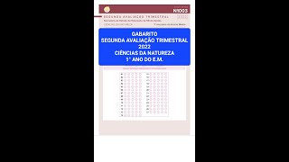 GABARITO  SEGUNDA AVALIAÇÃO TRIMESTRAL 2022  CIÊNCIAS DA NATUREZA  1° ANO DO EM [upl. by Amlet]