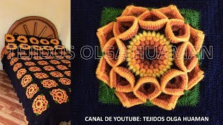 Cuadrado a muestra de flor a crochet para colchas en punto garbanzos y puntos altos [upl. by Atsejam]