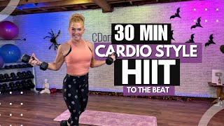 CARDIO HIIT STYLE WORKOUT WITH DUMBBELLS  30 Min Calorie BURN [upl. by Morganne254]