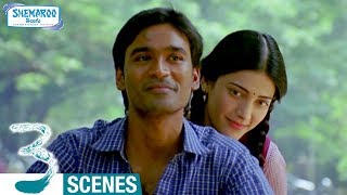 Dhanush and Shruti Haasan Bike Ride  3 Telugu Movie Scenes  Sivakarthikeyan  Anirudh [upl. by Swan]