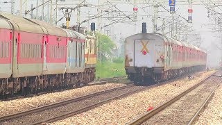 RAJDHANI overtakes RAJDHANI  Chennai Rajdhani overtakes AK Rajdhani at Rundhi 130 kmph [upl. by Adamek]