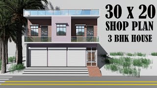 30x20 market house plan  30 By 20 shop plan  3020 house plan [upl. by Courcy751]