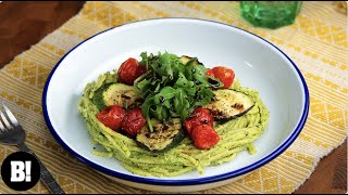 Roasted Courgette Pesto Pasta Quick Easy Vegan Recipe [upl. by Sidnarb]