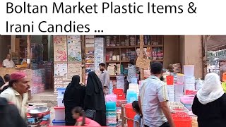 Bolton Market Karachi  Plastic Items Bottles Lunch Box  Plastic Cabinet  Irani Candies [upl. by Tavish287]