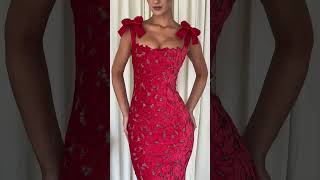 Holiday Intimacy Embroidered Floral Lace Bow Shoulder Straps Slit Maxi Dress ootd dress fashion [upl. by Jahdiel]