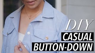 How to Make a Button Down Shirt casual chambray  WITHWENDY [upl. by Patrizio]