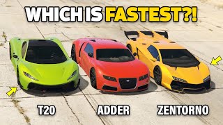 GTA 5 ONLINE  ADDER VS T20 VS ZENTORNO WHICH IS FASTEST [upl. by Reuven]