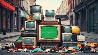 Green Screen Old TV Pile on Street  4K  Global Kreators [upl. by Deehahs]