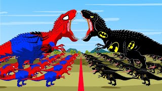 SPIDER MAN TREX vs BAT MAN TREX  Who Is The King Of Dinosaurs Radiation  Godzilla Cartoon [upl. by Nyar]