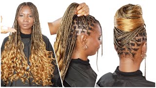 Extra Flat French curl Braids Knotless braids 2 ways Feedin  No feedin method  Freetress Braid [upl. by Alliber]