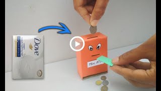 How to make mini ATM machine  DIY coin box  Soap box ATM [upl. by Garris70]