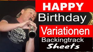 Happy Birthday Variations Clarinet Solo Backingtrack with Sheets [upl. by Arikahc]