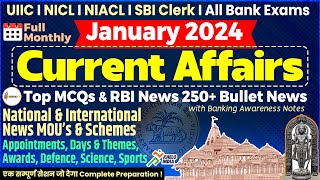 Full January Monthly Current Affairs 2024 for UIIC NICL NIACL SBI CLERK Assistant AO Banking Affairs [upl. by Nairam841]