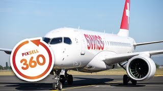 360 VIDEO Inside Swiss Bombardier CS 100 at Zagreb airport [upl. by Unni768]