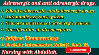 Adrenergic and anti adrenergic drugs in Urdu PostRn 1st Unit5part1  pharmacology [upl. by Tletski]