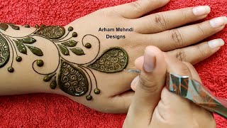 Easy Unique Stylish Karvachauth Navratri 2020 Special Mehndi Design for Hand  Arham Mehndi Designs [upl. by Natlus]