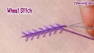 Amazing wheat stitch tutorial  Basic hand embroidery design wheatear  Wheat Ear stitch tutorial [upl. by Kitty]