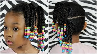 Side Ponytails w Beads  Cute Easy Hairstyle For Little Girls [upl. by Eluj]