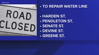 Water main repairs close Harden Street in Five Points [upl. by Nnor748]