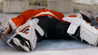 Neuvirth stretchered off ice after scary collapse [upl. by Wachter]