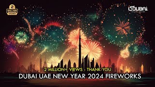 New Year 2024 UAE Fireworks  Dubai Burj Khalifa Palm Jumierah Yas Bay Abudhabi [upl. by Harli]