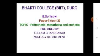 affinities of prototheria metatheria and eutheria by leelam chandrakar [upl. by Shih55]