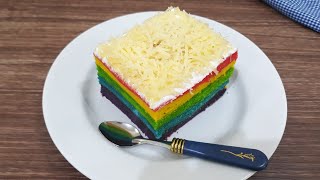 Rainbow Cake Kukus Lembut dan Enak  Cara Mudah Membuat Bolu Pelangi [upl. by Sipple332]