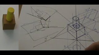 Axonometría trimétrica de cilindro sobre cubo [upl. by Gut]