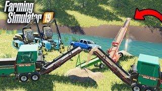 FS19 BRIDGE BUILDING WITH CONVEYOR BELT SYSTEM TO MOVE WOODCHIPS BEST IDEA YET [upl. by Greff344]