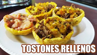 Como hacer CANASTAS DE PLATANO  TOSTONES RELLENOS [upl. by Cerell128]