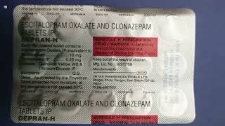 DepranH Tablet  Escitalopram Oxalate And Clonazepam Tablets Ip  Depran H Tablet Uses Side effects [upl. by Ladnek]