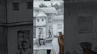 Pencil Sketch scenery ✏️ pencildrawing viralshorts newsong 2024 [upl. by Anyrb]