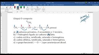 Uepa O compostopossui a 3 carbonos primários 2 secundários e 1 terciário [upl. by Lundberg]