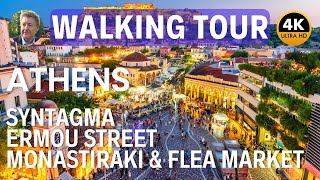 Athens Walking Tour Syntagma Ermou Street Monastiraki amp Flea Market [upl. by Frech874]