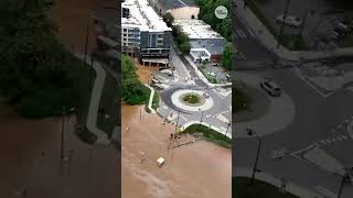 Drone footage shows Helenes floodwaters inundate Asheville NC [upl. by Soracco845]