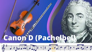 Canon D Pachelbel Violin  Flute Sheet Music Play Along [upl. by Ynaffit264]