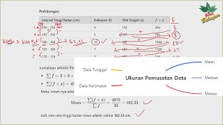 Part 2 Ukuran Pemusatan Data Kelompok  Mean Median Modus  Statistik deskriptif Central Tendency [upl. by Abana]