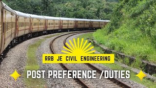 RRB JE Civil Engineering Post preference  Duties of JEWorksDesign and Drawing Bridge and P Way [upl. by Blum426]