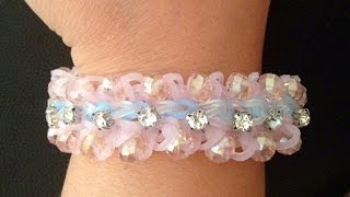 Sparkled layered Ruffles Loom Bracelet How to add glass beads to loom bracelets [upl. by Eenalem]