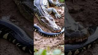 Crocodile and python wrestle in the mud python animals wildlife crocodile [upl. by Jacobs]