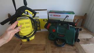 Karcher K2 Compact vs Bosch Aquatak 110  Review amp Comparison  The Best Budget Pressure Washer [upl. by Mountford]