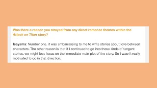 New Isayama interview with crunchyroll retcons Eren Doubles down on being shy about romance lmao [upl. by Eisle]