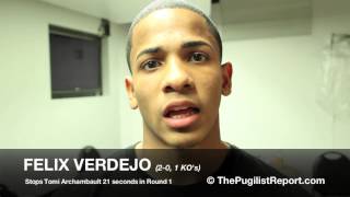 FELIX VERDEJO stops Tomi Archambault in 22 seconds Post Fight Locker Room Interview Spanish [upl. by Ardnassac46]