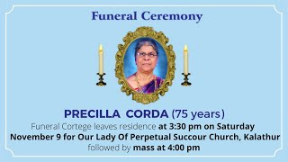 Funeral Ceremony Of PRECILLA CORDA 75 years Our Lady Of Perpetual Succour Church Kalathur [upl. by Ahsatniuq558]