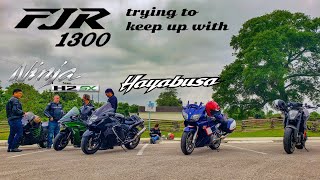 Yamaha FJR 1300 trying to keep up with a Hayabusa amp Ninja H2SX SE [upl. by Llevel]